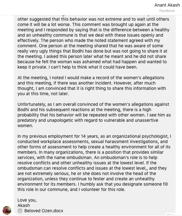 ANANT AKASH complaint to ozen rajneesh accusing incident allegations unapologetic unassertive sexual harassment massage privacy intimate women pervert WARNING Sri Nirmaldeep Singh Sidhu BODHI JIHAD TERRORIST THREATS PERVERTED VIOLENT PSYCHOPATH pretending to be a GURU called SRI GURUJI MAHARAJ and SRI OSHO